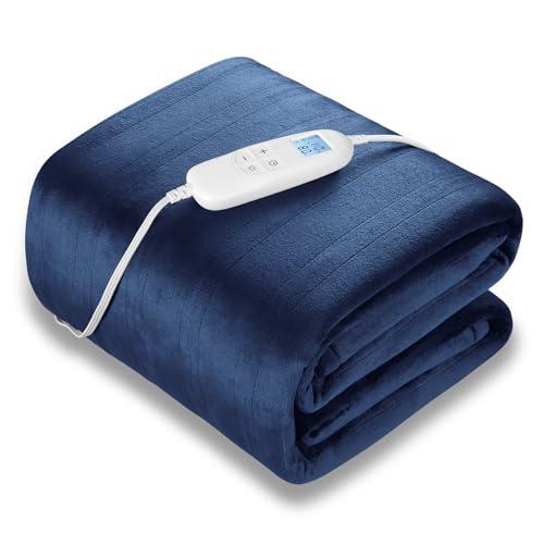 Electric Heated Blanket Queen Size 84" x 90" | 6 Heating Levels & 8h Auto Timer | Full Body Fast Heating and Ultra Soft Flannel, Machine Washable Bed Sofa Home Office Use, Blue