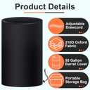 55 Gallon Drum Cover, 210D Oxford Cloth Water Storage Barrel Cover, 25 x 37 Inch Outdoor Waterproof Rain Snow Bucket lid with Drawstring, UV Protection, Anti Dust (1 Pc)