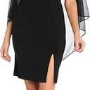 R&M Richards Women's Elegant Formal Sheath Dress | Chiffon Capelet Overlay, Side Slit & Rhinestone Detail | Cocktail Attire Black size 22w
