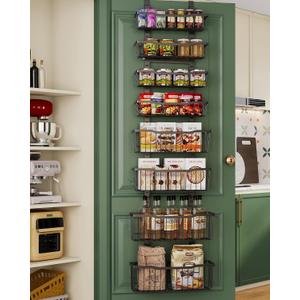 Over The Door Organizer8-Tier Over The Door Pantry Organizer with Adjustable Baskets Metal Hanging Pantry Organizers and Storage for Kitchen, Back of Door Seasoning Rack (Black)