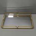 Gold Glass Tray Handmade, Mirror Tray for Perfume Jewelry Makeup, Glass Vanity Trays for Bathroom, Dresser, Bedroom, Metal Brass Curved Design, Perfume Holder, 11" L x 6.7" W x 1.3" H, Gold  
