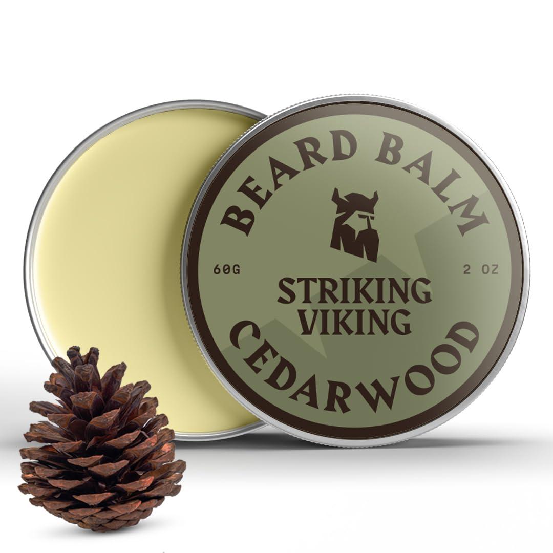 Striking Viking Beard Balm for Men  Light Hold, Cedar, 2 Oz - Leave-in Beard Conditioner with Shea Butter, Tea Tree, Argan & Jojoba Oils - Smooth, Shape, Moisturize & Soften Coarse, Dry Facial Hair (2 Ounce (Pack of 1))