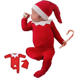 ForBaysy Newborn Baby Christmas Photo Props Outfit Infant Boys Girl Photoshoot Costume Red jumpsuit With Xmas Hat (Chrismas)