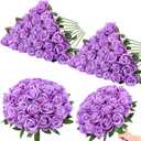 80 Pcs Roses Artificial Flowers, Silk Purple Artificial Flowers Petals Long Stem Roses for Wedding Bouquet Home Party Decor