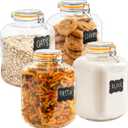 Galashield Gallon Glass Jars with Airtight Lid Large Glass Flour Sugar Storage Containers Canisters Leak-proof Lid Labels and Marker (4 Pack)
