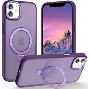 Magnetic for iPhone 11 Case with Ring Stand, [10 FT Drop Protection] [Velvety Touch] Slim Translucent Matte Back Shockproof Phone Case for iPhone 11 6.1'', Dark Purple