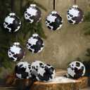 Syhood 12 Pcs Cowhide Printed Christmas Ball Ornaments 3.15 Inch Plastic Western Cow Ornaments Country Western Party Decorations Rustic Holiday Xmas Baubles for Tree Home Gift