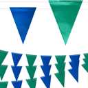 105FT Safety Warning Pennant Banner Flags – Multipurpose OSHA High Visibility Triangle Flags for outside fence, Roadwork, Party and Hazard Areas(Blue+Green, 45pcs, 105FT)