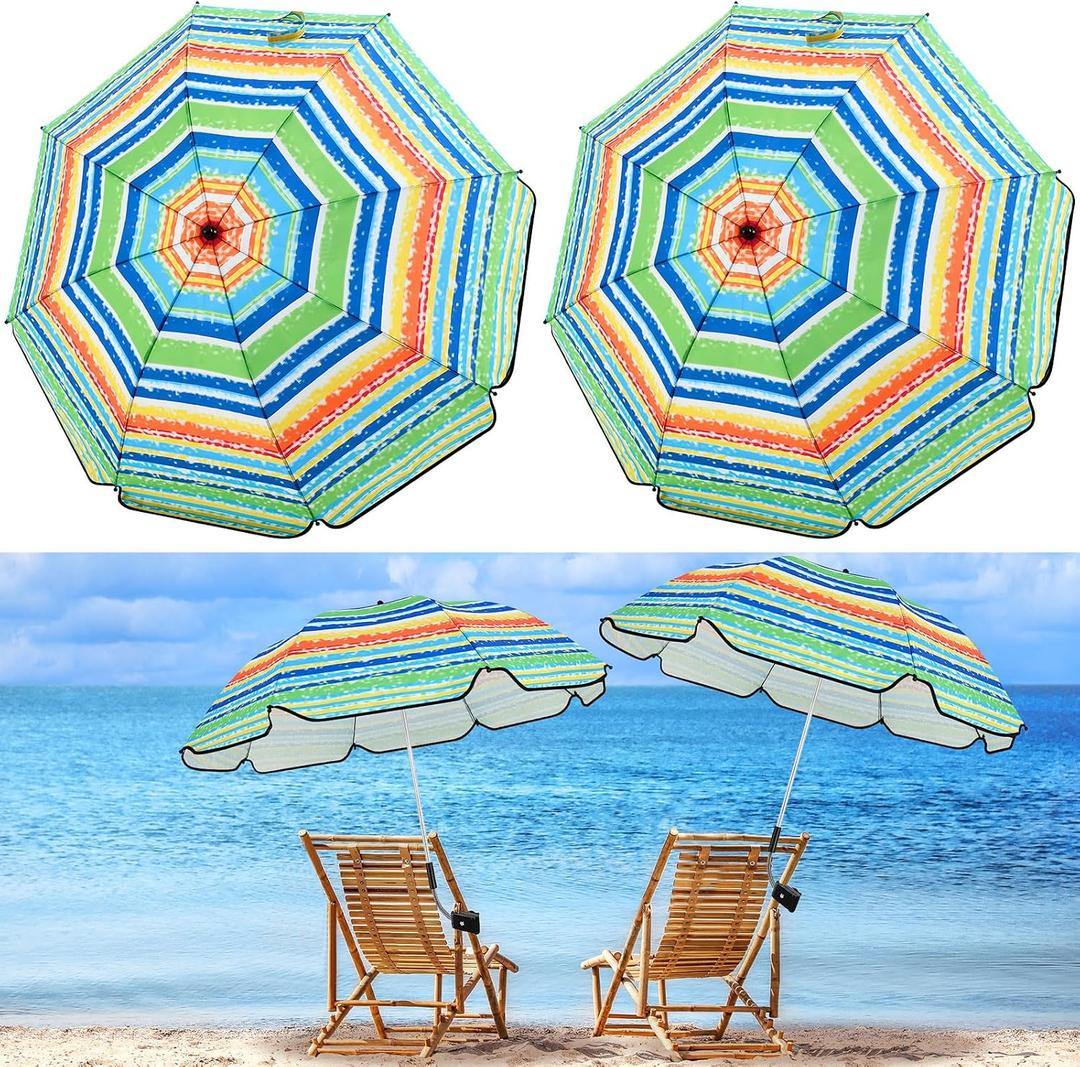 Buryeah 2 Pcs Automatic Chair Umbrella with Universal Clamp 44" UPF 50+ Portable Clamp on Beach Chair Adjustable Wheelchair Umbrella for Outdoor Patio Parasol