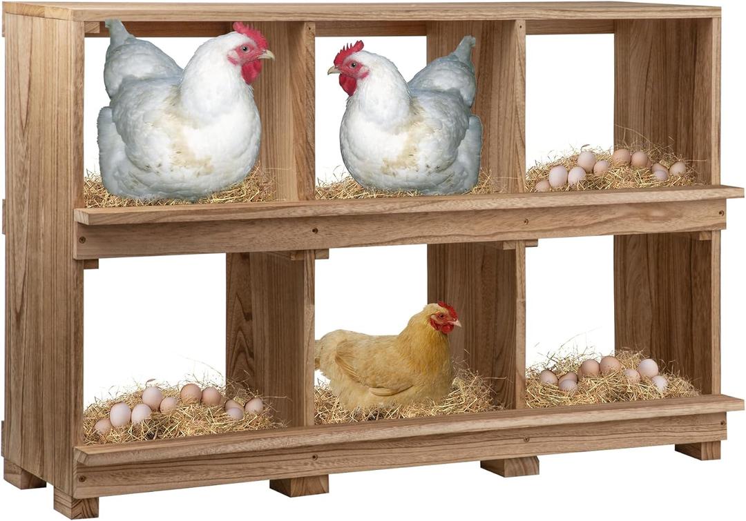 Neoaider Nesting Boxes for Chickens 6 Compartment, Wall-Mounted Wooden Chicken Nesting Box, Ensuring Comfortable Egg Laying, Preventing Egg Falls, Perfect for Backyard and Poultry Farms