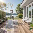 74" Gold Shepherds Hook Stand Adjustable Free Standing Pole Holder for Hanging Bird Feeders, Plants, Lanterns, Wreaths, and Wind Chimes, Heavy Duty Base for Indoor & Outdoor Use, Holds Up to 20 LBS