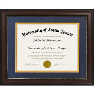 Americanflat 11x14 Diploma Frame - Use as 8.5x11 Certificate Frame or Display 11x14 Photo Without Mat - Legacy Collection - Beaded Mahogany Vintage Frames - Shatter-Resistant Glass - Blue and Gold Mat