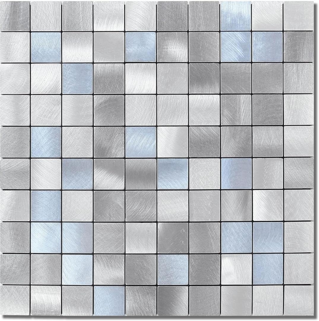 VAOVI Peel and Stick Backsplash for Kitchen Metal Mosaic Square Fireplace Tile Heat Resistant Wall Stickers (Blue Gray, 10PCS)
