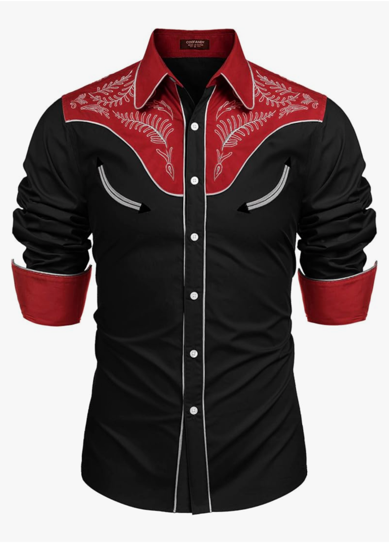 COOFANDY Men's Western Cowboy Shirt Embroidered Button Down Long Sleeve Shirts 3 XL