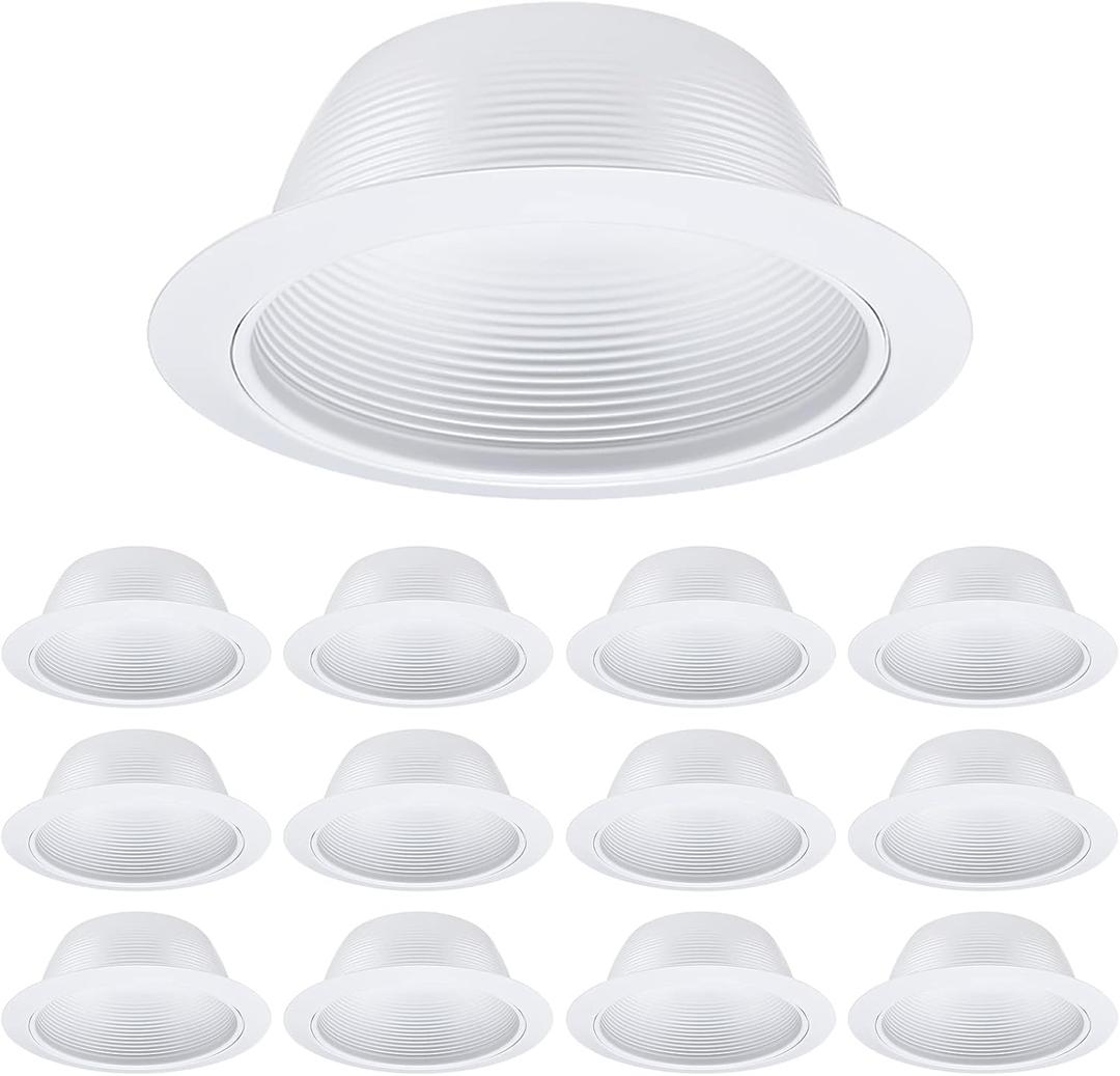 TORCHSTAR 12-Pack 6 Inch Classic White Recessed Light Trim, Step Baffle with Detachable Ring, Full Metal, for 6 Inch Recessed Can, Fit Halo/Juno Remodel Housing, White