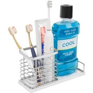 Toothbrush Holder, Luxurious Metal Toothbrush Toothpaste Holder with Marble Base for Bathroom, Multi-Slots Openwork Design, Bathroom Accessory for Storage and Organizer (Large, Chrome)