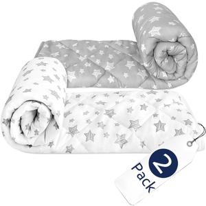Baby Blanket 2 Pack, Soft Cozy Toddler Comforter Quilted with Grey and White Star Print, Ultra Soft and Comfortable Down Alternative Crib Comforter, 39x47 Inches