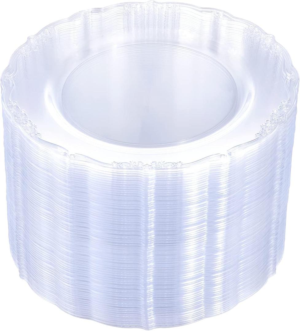 U-QE 60 Pieces Clear Plastic Plates - 10 Inch Clear Disposable Plates - Washable & Reusable - Premium Hard Disposable Dinner Plates - Party Supplies for Birthdays, Celebrations, Wedding and Events