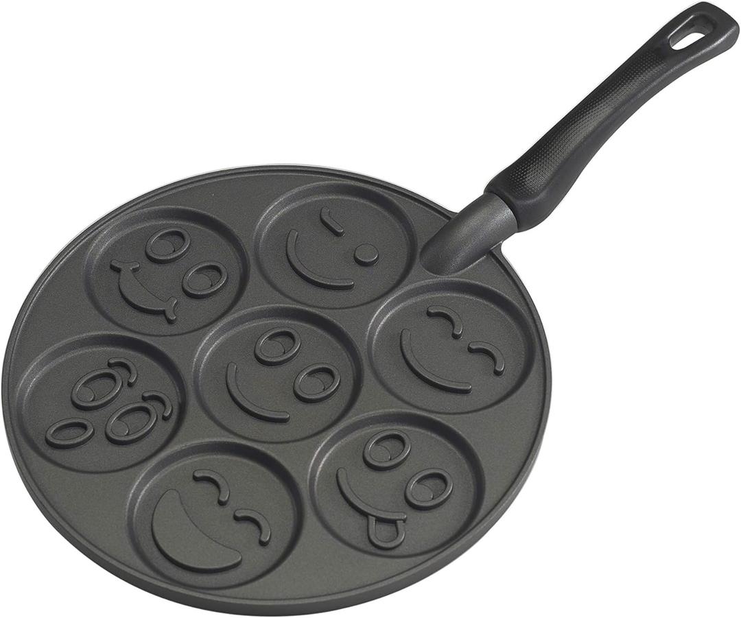 Nordic Ware Smiley Face Pancake Pan Silver, 10 1/2 inch diameter