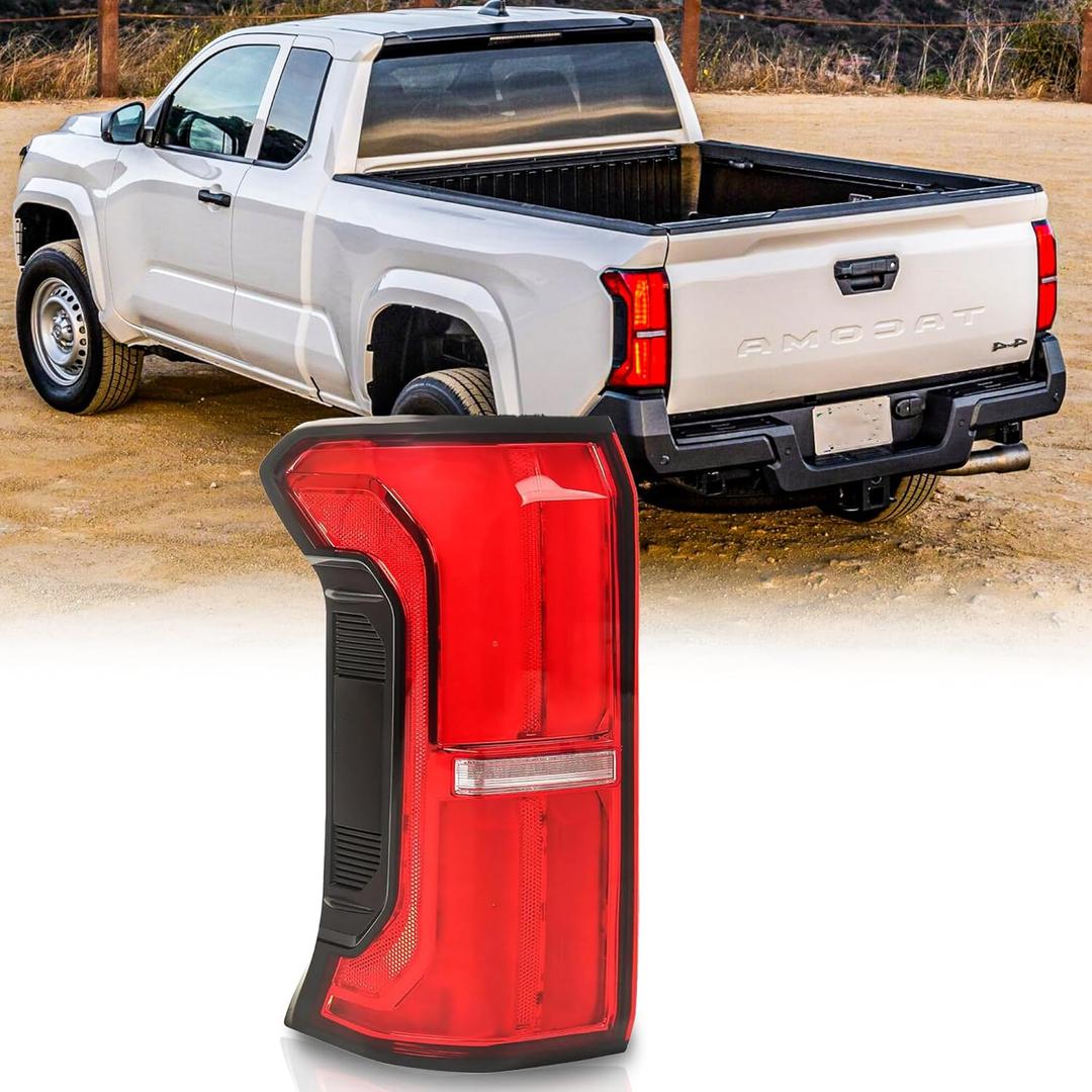 Full Led Taillight Assembly for 2024 2025 2026 Toyota Tacoma OE Factory Style Red w/o Tailgate Switch Tail Rear Brake Light Lamp Left Driver Side,Chrome Housing Clear Lens