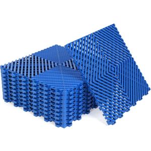 12Pack Modular Interlocking Grille Tile 12"x12"x0.66" Heavy Duty Mat for Garage Flooring Car Washing Facility Drain Balcony Yard Deck Floor (Blue)