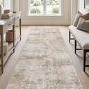 DEXI 2x7 Abstract Runner Rug for Hallway Washable Non Slip Backing, Khaki | Low Pile 7ft Runners Rugs, Stain Resistant, Thin Floor Mat for Entryway, Bedroom, Kitchen and Laundry Room, Modern Home Decor