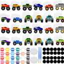 Simgoing 24 Pcs Ready to Paint Ceramic Monster Truck Ornaments Unpainted DIY Ceramic Painting Kit with 24 Acrylic Paints 4 Paint Brushes 2 Palettes for Kids Paintable Figurines for Adults Crafts