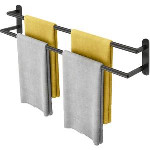 Double Towel Bar 32 Inch, Towel Racks for Bathroom, Wall Mount Bathroom Towel Holder, Stainless Steel Bathroom Towel Rack, Towel Rod Double Towel Hanger(Matte Black)