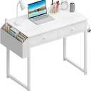Lufeiya Small White Kids Desk with Drawers for Bedroom, 32 Inch Home Office Desks with Fabric Storage Drawer and Bag, Study Writing Vanity Table for Small Spaces, White