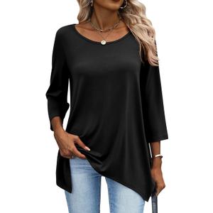 AKEWEI 3/4 Length Sleeve Womens Tunic Tops Loose Fit Blouses Dressy Casual Crew Neck Tees S-3XL (XX-Large, Black)