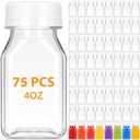 Gerrii 4 oz Liquid Vial Plastic Juice Bottle with Lid Reusable Clear Beverage Container, Freezer Safe, Leakproof for Juice, Milk, Smoothies, Drinking, Fridge, Water and Other Beverages(75 Pcs)