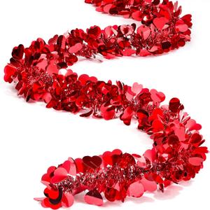 MTLEE 8 Pieces Valentine Tree Decorations Valentines Garland Shiny Heart Tinsel 6.56 Feet Each Metallic Tinsel Twist Garland for Mantle Tree Ornaments Wreath Wedding Party (Red)