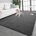 TWINNIS Large Area Rugs for Living Room Bedroom, 4x6 Feet, Super Soft Indoor Thickened Memory-Foam Carpets Easy-Cleaning, Modern Aesthetic Minimalist Comfy Rug for Kids Room Home Decor, Dark Grey