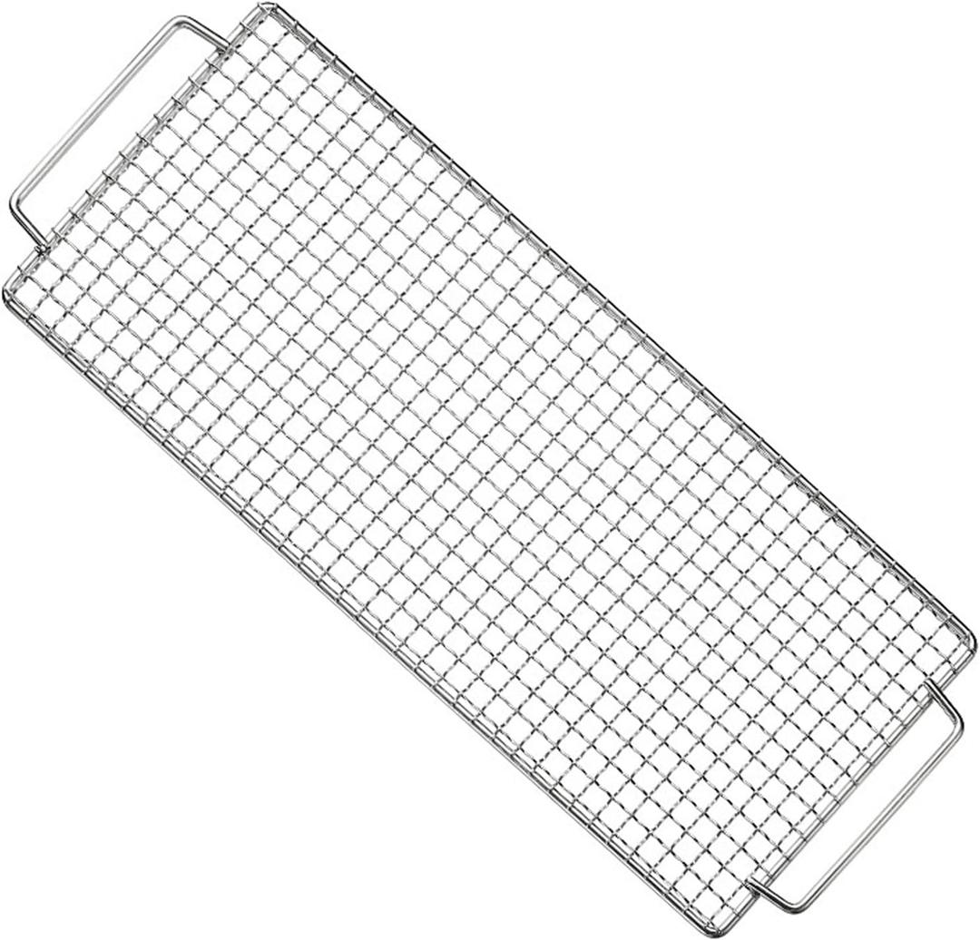 CAMPINGMOON Cooking Grid Campfire Grill Grid BBQ Replacement Grate 304 Stainless Steel Portable Handle (Silver 17.7 x 7.7)