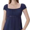 SUUKSESS Women Polka Dot Babydoll Tops Square Neck Summer Cute Peplum Shirts Cap Sleeve Going Out Tops (Large, Navy Blue)