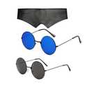 JinYu Glasses Blindfold Sunglasses Anime Blue  , Black Costume Prop PU Leather Eye Mask Costume Accessories