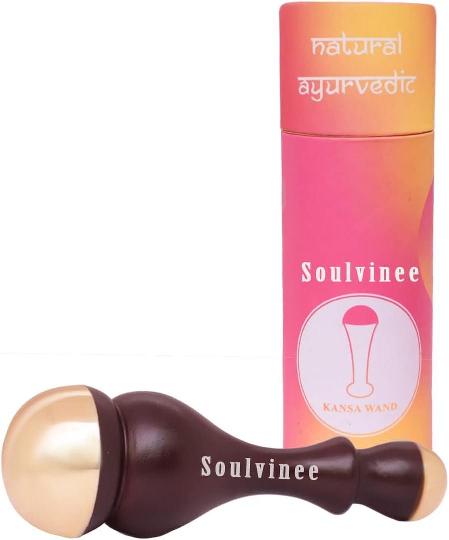 kansa Wand face Detox Bronze/Kansa Wand Body and Foot Massager with Wooden Handle for Detoxification and Deep Relaxation Kansa 2 in 1 1 Pcs