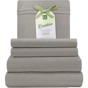Comfort Lab Twin Dorm Jersey Sheets, Rayon Derived from Bamboo Jersey Knit Sheets, 3-Piece Set, Cooling, Breathable, T-Shirt Material - Includes Flat & Fitted Sheets, 1 Pillowcase, Light Grey