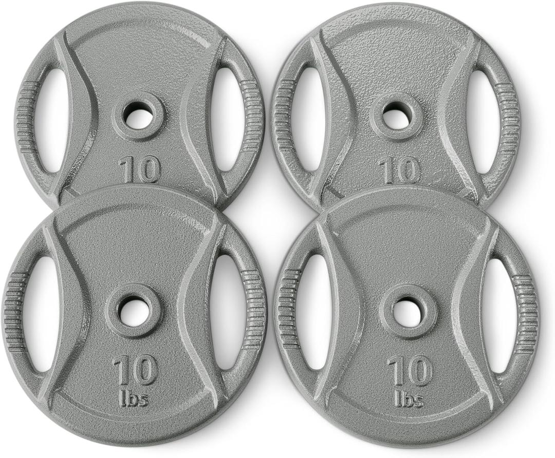 Amazon Basics 1-Inch Grip Weight Plates, 10 lb, Strength Training, Home Gym, 4 Pack