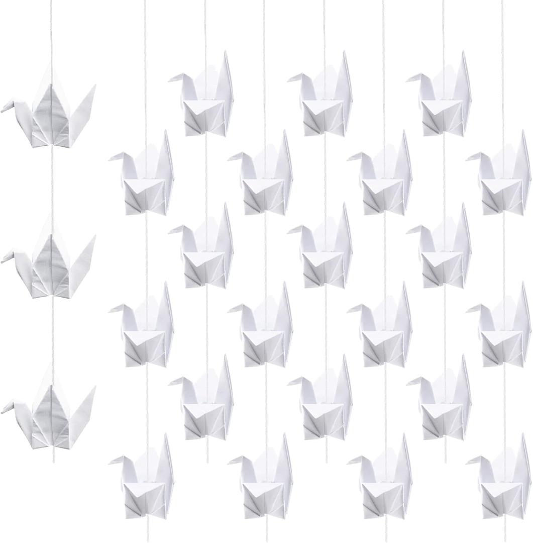WANDIC Origami Paper Cranes, 10 Strings Handmade Folded Origami Paper Crane String Garland for Wedding Party Backdrop Home Decoration, White
