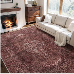 Burgundy Red 8x10  Area Rugs for Living Room Rug Bedroom Rug-Carpet Washable Distressed Vintage Dining Room Rugs for Under Table Soft Comfortable Non Slip