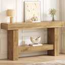 Farmhouse Console Table, 55 Inch T-Shaped Sofa Table Entryway Tables with Storage for Living Room, Entrance, Hallway (Light Brown)