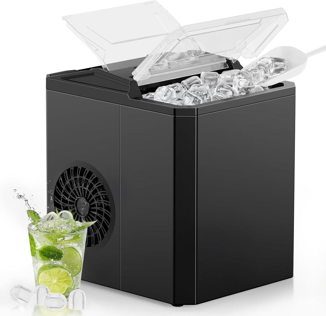 OLIXIS Nugget Ice Maker Machine, 26lbs in 24Hrs, 9 Ice Cubes in 6 Mins,Auto-Cleaning Portable Ice Maker with Basket and Scoop, Countertop Ice Maker for Home/Kitchen/Camping/RV, Bright Black