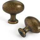 10 Pack Oval Cabinet Knobs, 1-1/3 Inch Zinc Alloy Drawer Knobs, Dark Antique Brass Cabinet Hardware for Kitchen Cabinets, Bathroom, Dresser and Vanity