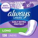 Always Anti-Bunch Xtra Protection Daily Liners, Long Length, Unscented, 136 Count