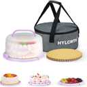 Cake Carrier With Lid And Handle, Bpa-Free Cake Holder With Lid For 10 Inch Round Cake Carrier With 10 pcs Round Golden Cake Boards And Portable Insulated BagPurple