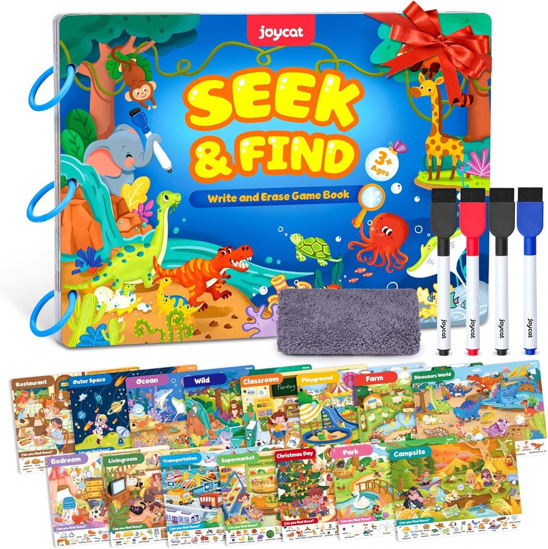 JoyCat Seek & Find Game Books - Preschool Learning Activity for Toddlers & Kids Ages 3-5, Travel Activities Toys for Road Trip Car Airplane, Busy Book, Birthday Gifts for Girls and Boys Ages 4-8