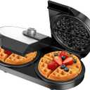 Double Waffle Maker, Belgian Waffle Maker, 6.5 Inch Waffle Iron with 2 Independent Adjustable Temp Knobs & Indicator Lights, Easy-Clean Nonstick Plates, Stainless Steel, Black