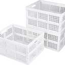 3-Pack Plastic Collapsible Storage Crates-30L,Foldable Plastic Crates for Storage (White)