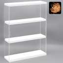NONEMEY Clear Acrylic Display Case Stand 3 Tier Storage Box Wall Mount Showcase Dustproof Organizer Box for Collectibles (White 3Tier 123.315inch)